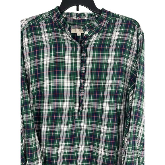 LOFT Plus Women’s 26 Plaid Ruffle Henley Flannel Top Red Green Navy Holiday NWT - Picture 2 of 13